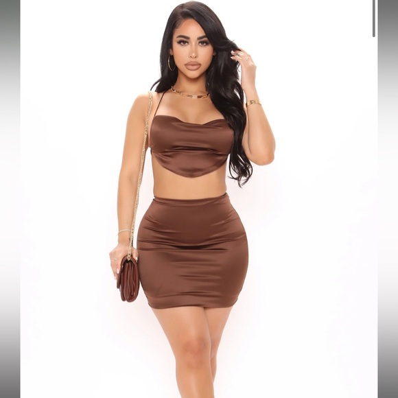 Fashionova satin skirt set brown - Picture 1 of 7